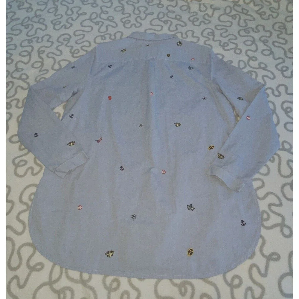 Superdry Womens‎ Long Sleeve Shirt L Madison Blue Embroidered Denim Button - Picture 5 of 11